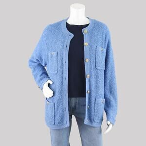 Vintage Light Blue Knotty Cardigan with Pockets, Women's Medium